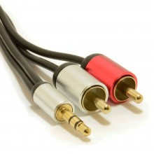 Aluminium pro 35mm stereo jack to 2 rca phono plugs cable gold 3m 007525 