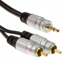 Pro audio metal 35mm stereo jack to 2 rca phono plugs cable gold 1m 006940 