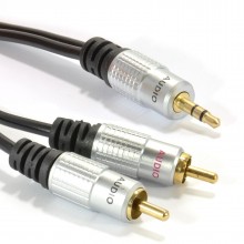 Pro audio metal 35mm stereo jack to 2 rca phono plugs cable gold 2m 006941 