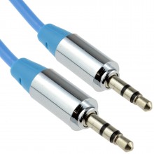Pro metal blue 35mm jack male to male stereo audio cable lead 1m 008043 