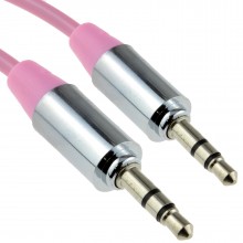 Pro metal pink 35mm jack male to male stereo audio cable lead 1m 008046 