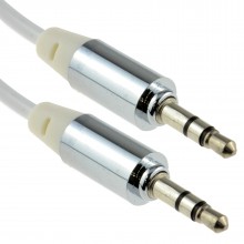 Pro metal white 35mm jack male to male stereo audio cable lead 1m 008044 