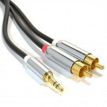 Pro audio metal 35mm stereo jack to 2 rca phono plugs cable gold 3m 006942 