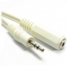 White 35mm stereo jack socket to 35mm plug headphone extension cable gold 10m 007578 