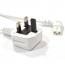 Power cord uk plug to right angle figure 8 lead cable c7 3m white 008099 