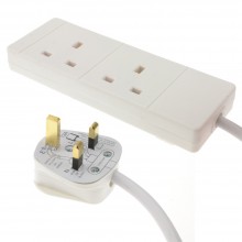 2 gang way uk 13a trailing socket mains power extension lead white 10m 005943 