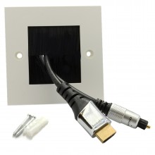 Black brush faceplate for cable exit wall outlet uk double gang white 006139 