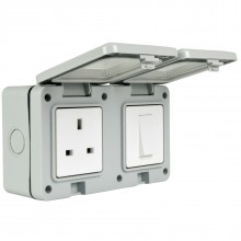 Double gang fully weatherproof 2x3 pin uk power socket outdoor outlet ip55 white 010509 