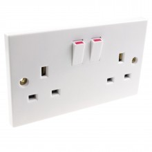Electrical uk domestic mains socket double 2 gang outlet dual pole 13a white 009401 
