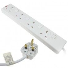 Individually switched 3 way gang uk mains extension lead white 2m 005555 