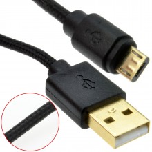 Braided gold usb 20 a to micro b fast charge cable 24awg 03m black 009280 
