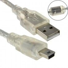 Clear usb 20 hi speed a to mini b 5 pin cable power data 24awg 05m 009066 