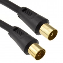Rf coaxial tv aerial lead coax plug to socket black cable gold 2m 006570 