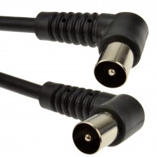 Rf fly lead right angle male plug to plug coaxial tv freeview cable 2m black 005801 