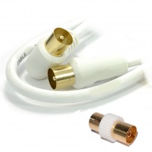 Rf male to female extension lead freeview tv cable male coupler white 5m 010686 