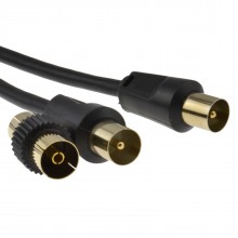 Rf tv freeview plug to plug black aerial lead cable with coupler 2m 008673 