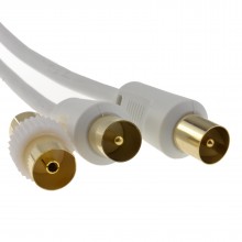 Rf tv freeview plug to plug white aerial lead cable with coupler 30m 008872 